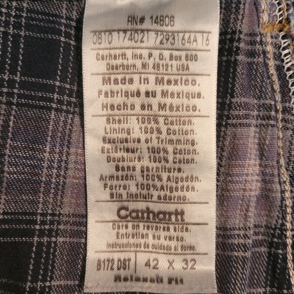Vtg Carhartt Relaxed Fit Jeans Plaid Fully Lined Tag 42x32 Measures 40x32 - Picture 5 of 11